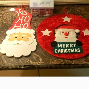 Festive Santa Door Hangings - Red and White 5 Pcs 2 SANTA C. 2 TREE 1 WHITE PLUS